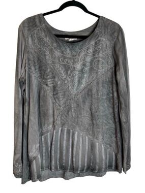 Indigo Thread Co. Top Size Large Gray Boho Mixed Media